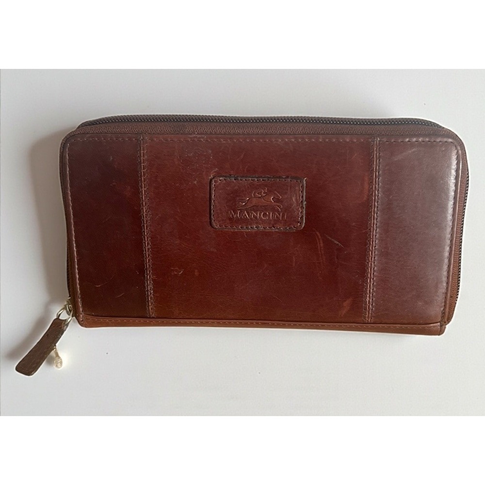 Mancini Women's Casablanca Collection Rfid‎ Secure Clutch Wallet Brown Nickel